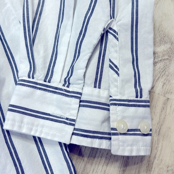 Women’s Coastal Nautical Striped Crisp 100% Cotton Button Down LS Shirt Blouse - Picture 4 of 8